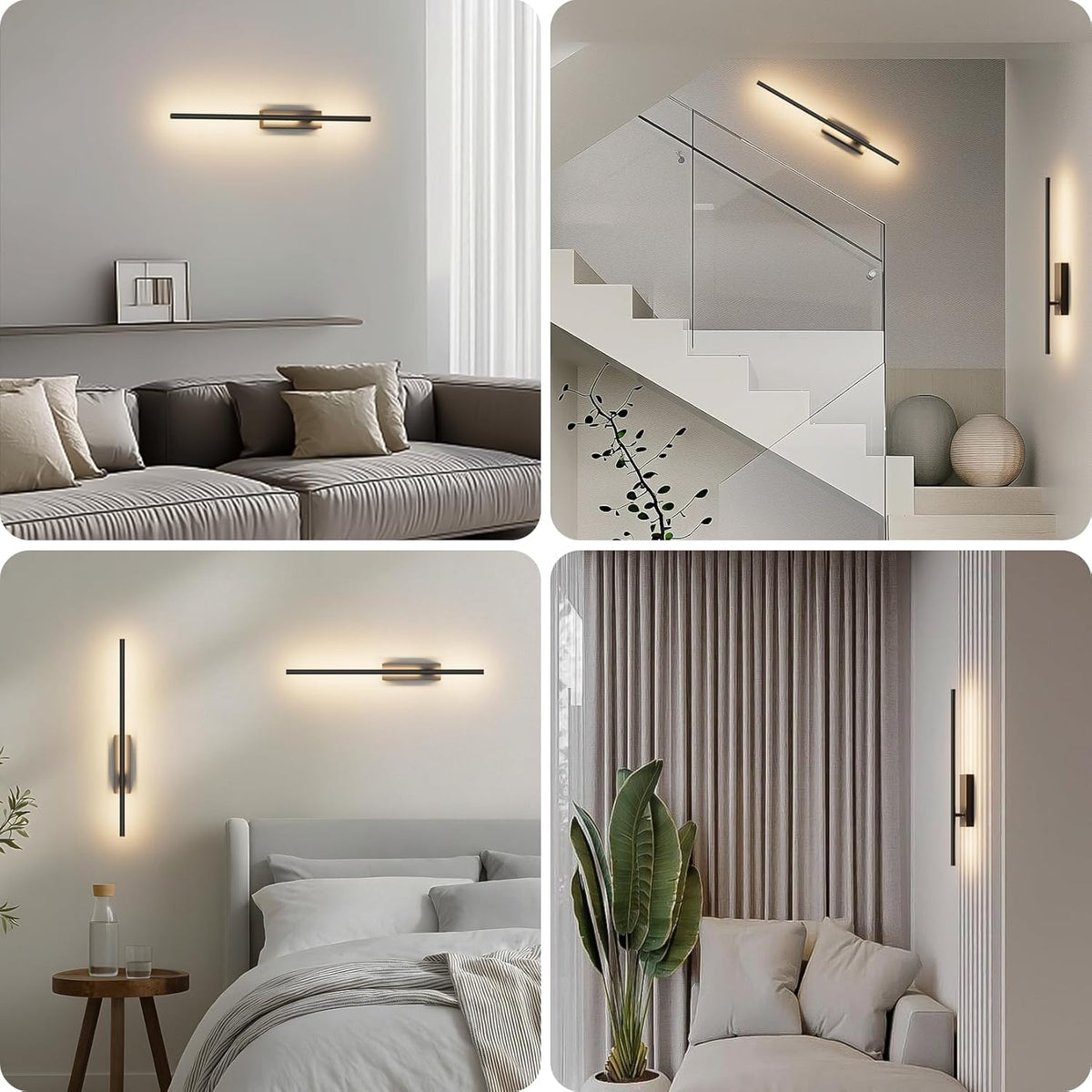 Set 2 aplice LED de interior Coinmit 18 W, 60 cm, negre, cu telecomanda