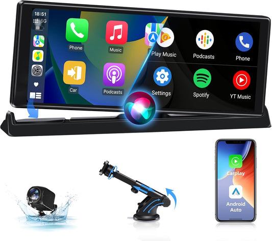 Navigatie Auto 10.26 inch cu Apple CarPlay si Android Auto, Ecran Multimedia Masina cu GPS, Bluetooth, Wi-Fi, Control Vocal Siri/Google, Montaj cu Suport Baza, Actualizare OTA – Model 2025