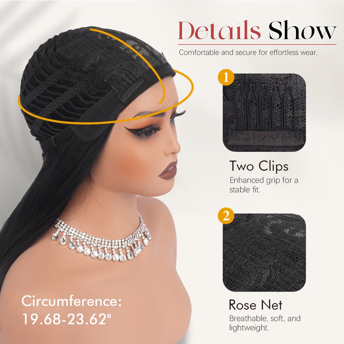 Peruca Sofeiyan Long Straight Wig 40 cm Negru Natural cu Breton