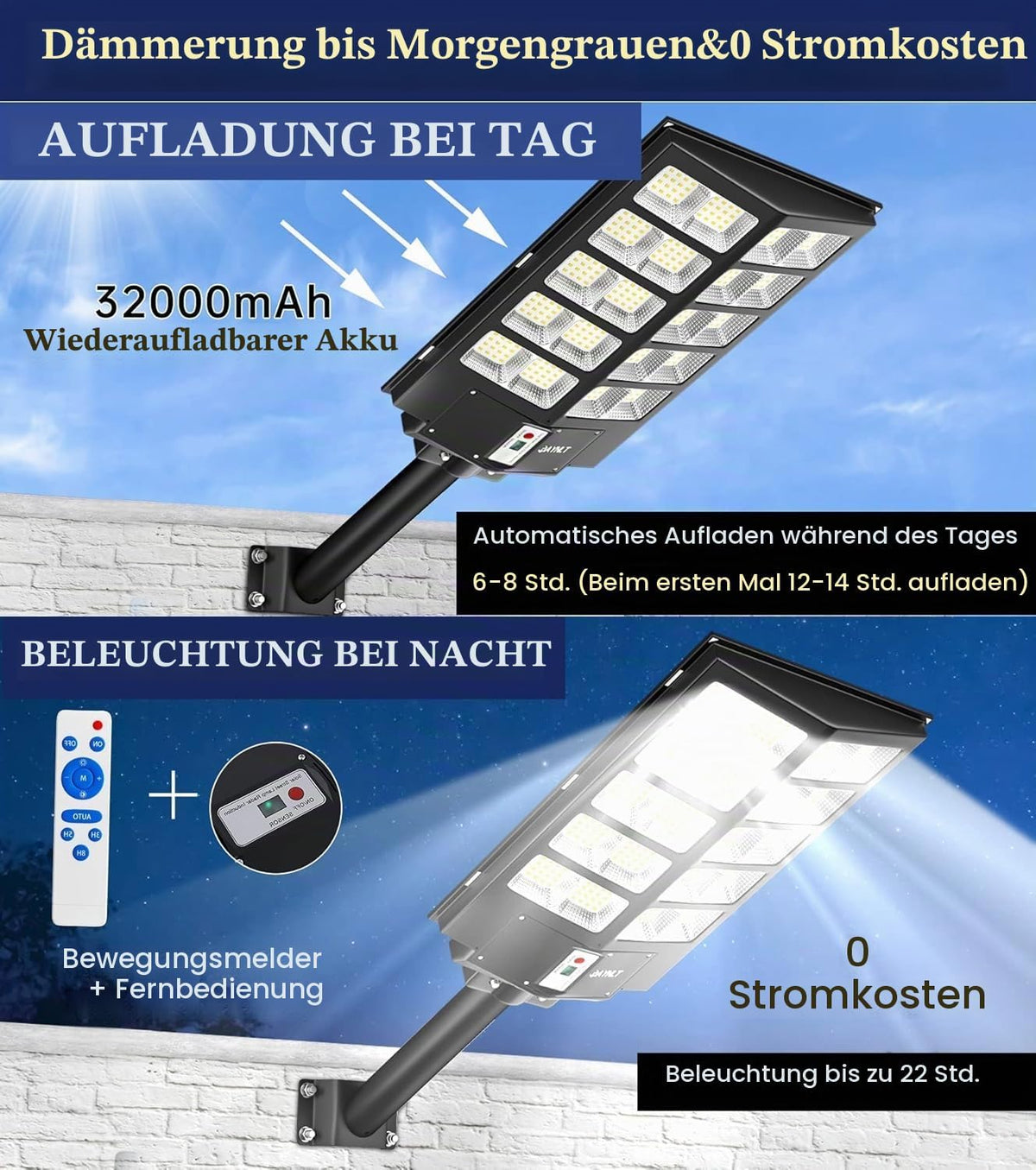 Lampa stradala solara JAYNLT Y-8200W cu senzor de miscare, marimea L