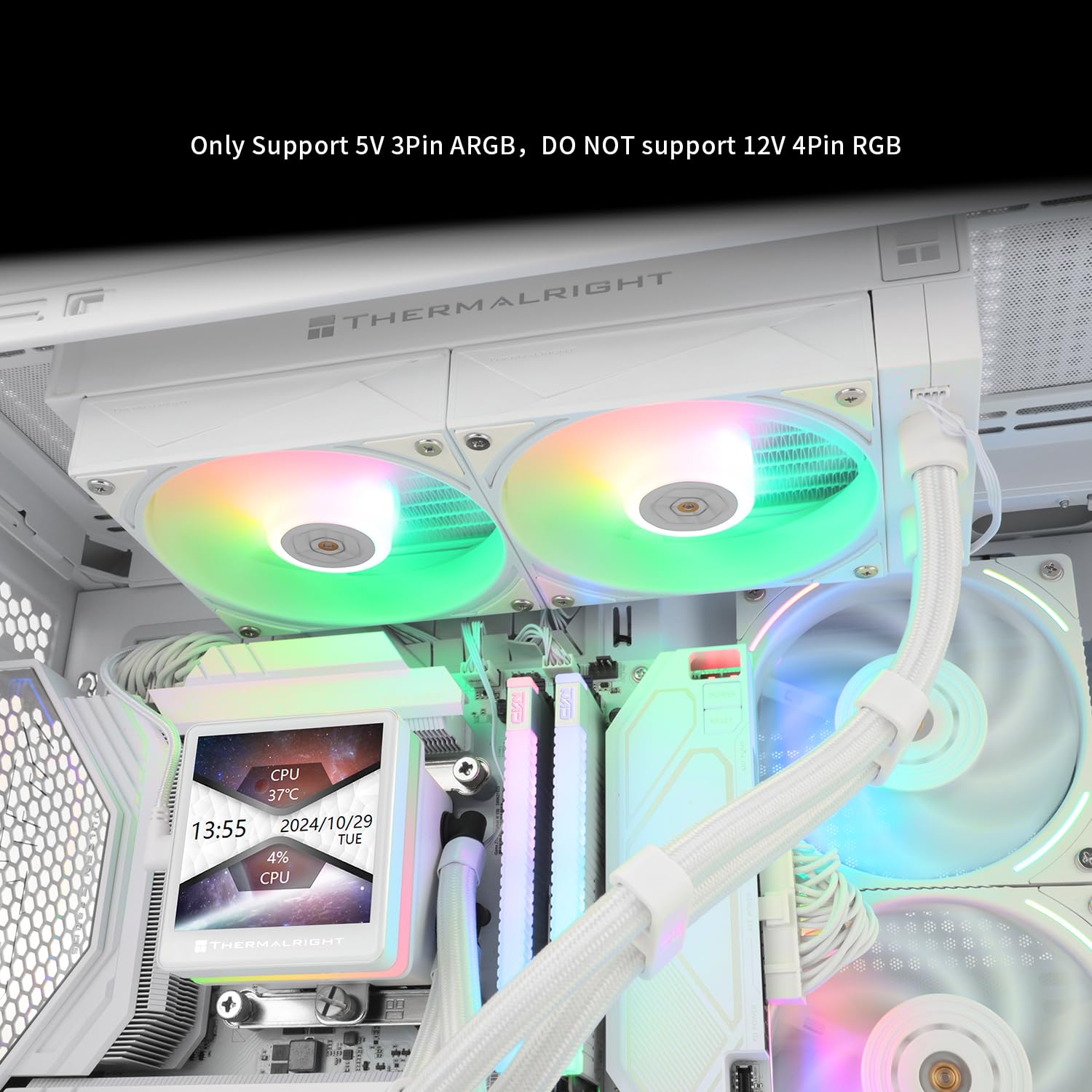 Thermalright Grand Vision 240 ARGB White AIO CPU Liquid Cooler,IPS LCD Screen with 480x480 Resolution,for AM4/AM5/LGA1851/1700,‘3.4 inch’Magnet-Absorbent LCD Screen for Images,Water-Cooled Radiator