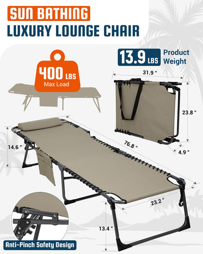 Sezlong pliabil KingCamp 180 kg 5 pozitii aluminiu otel bej
