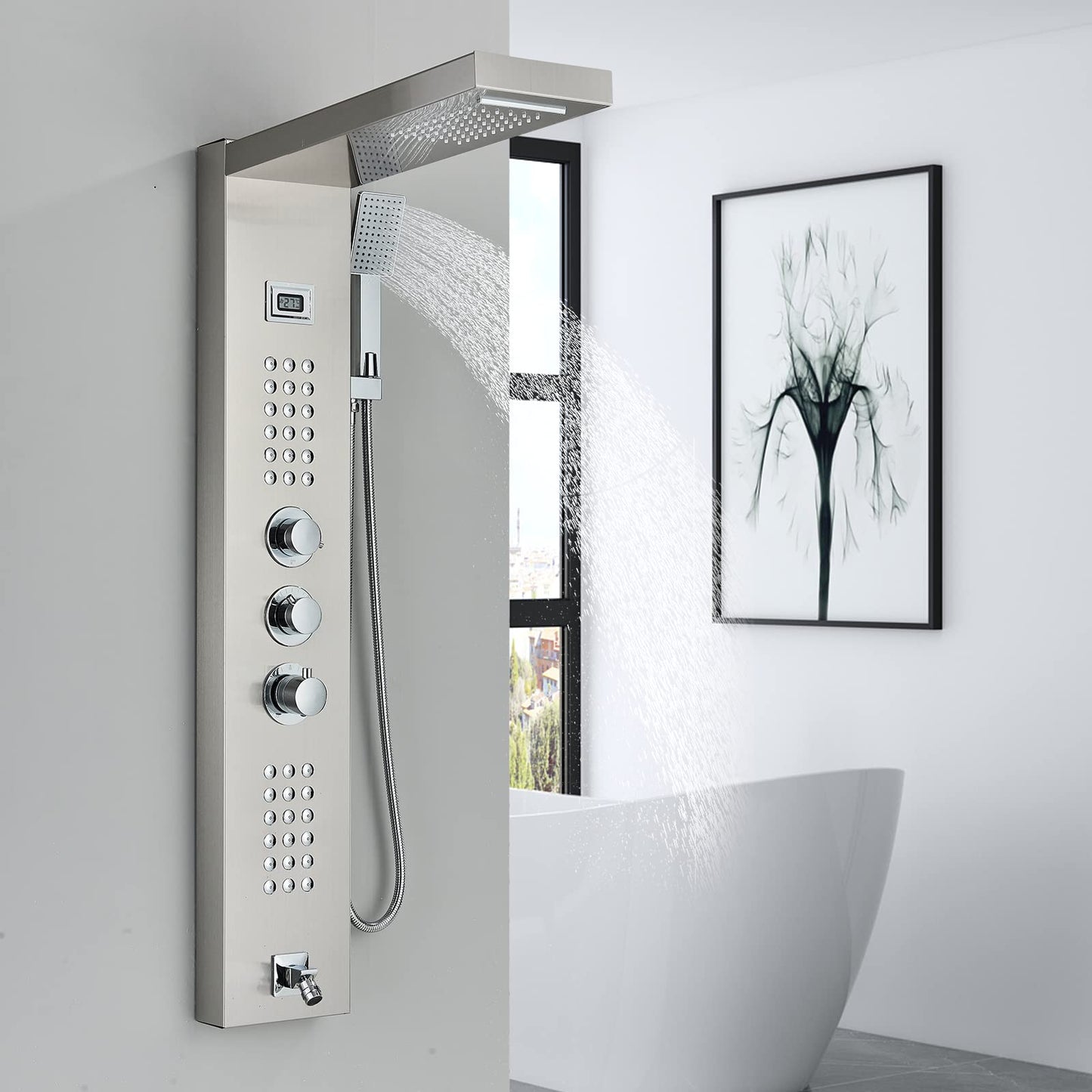 Panou dus cu termostat 5 functii inox nickel brosse