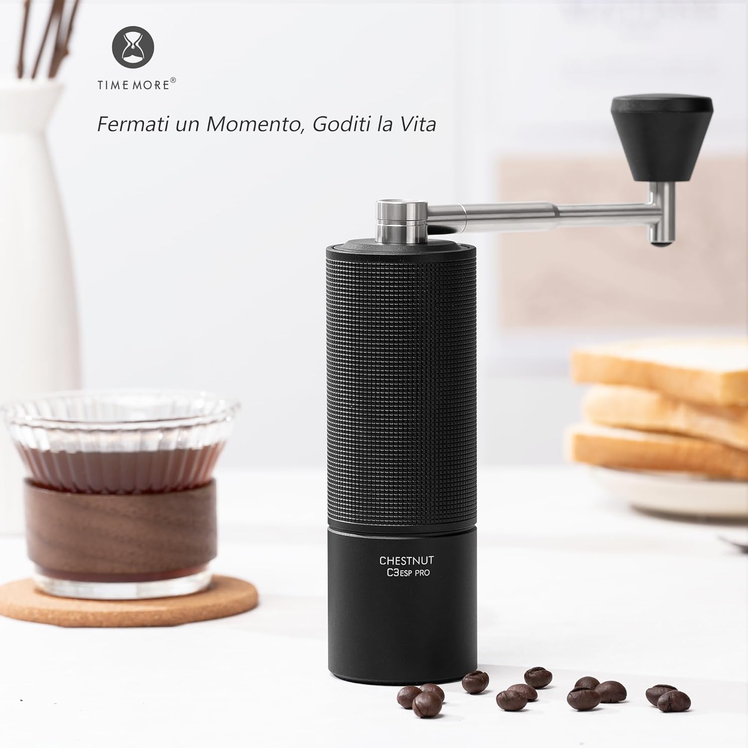 Chestnut C3 ESP PRO, TIMEMORE Kaffeemühle Manuell, Upgrade Integrierte Ganzmetallgehäuse, Handkaffeemühle für Espresso bis French Press, Schwarz