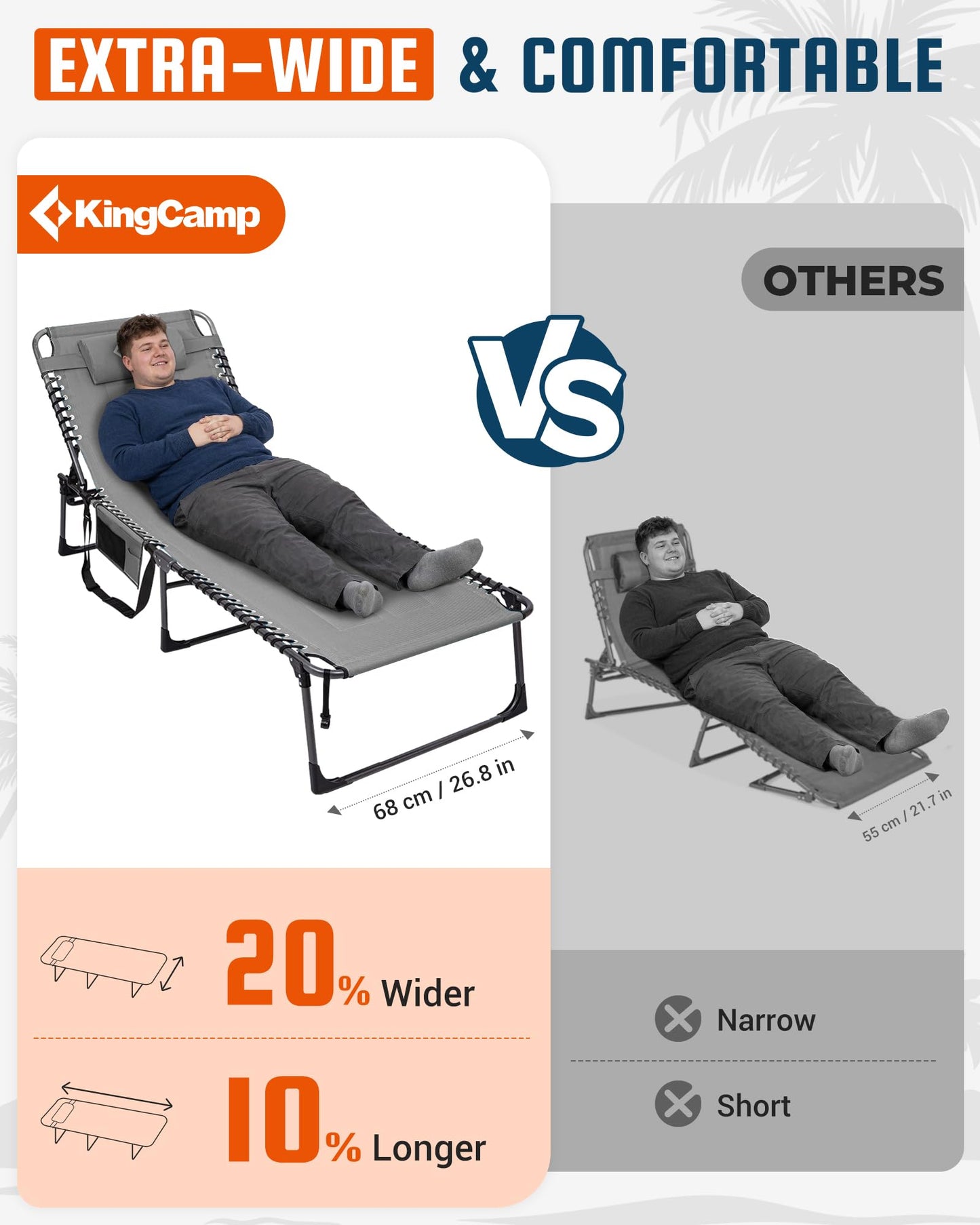 Sezlong KingCamp KingCamp 200 kg pliabil reglabil cu tetiera