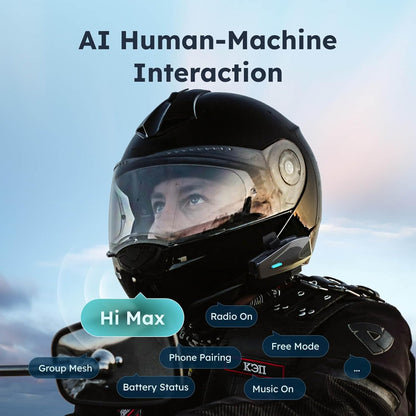 S1 Motorcycle Bluetooth Headset, 8 Riders Mesh Helmet Communication Systems with FM Radio, AI Voice Control Motorcycle Intercom, 60 Min Fast Charging, Auto Volume Control for ATV (S1-1 Pack)