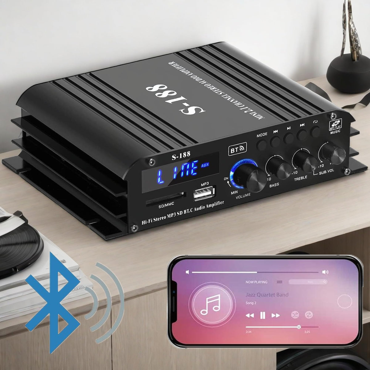 Amplificator 800W S188 Bluetooth 5.0 2.1 canale