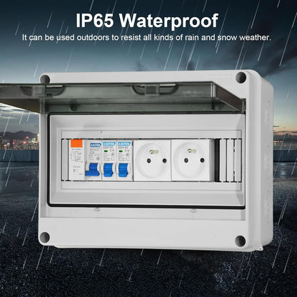 Boîte à fusibles en saillie IP65 01 Simmpatuu-Coffret électrique étanche IP65 équipé Livré,DZ 30mA AC Interrupteur de Fuite, 1 Disjoncteur 16A,2 prise modulaire 16A 2P+T