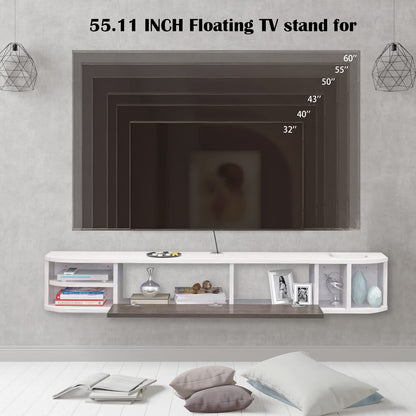 Comoda TV de perete din lemn Pmnianhua 140 cm Lemn Gri-Alb Modern
