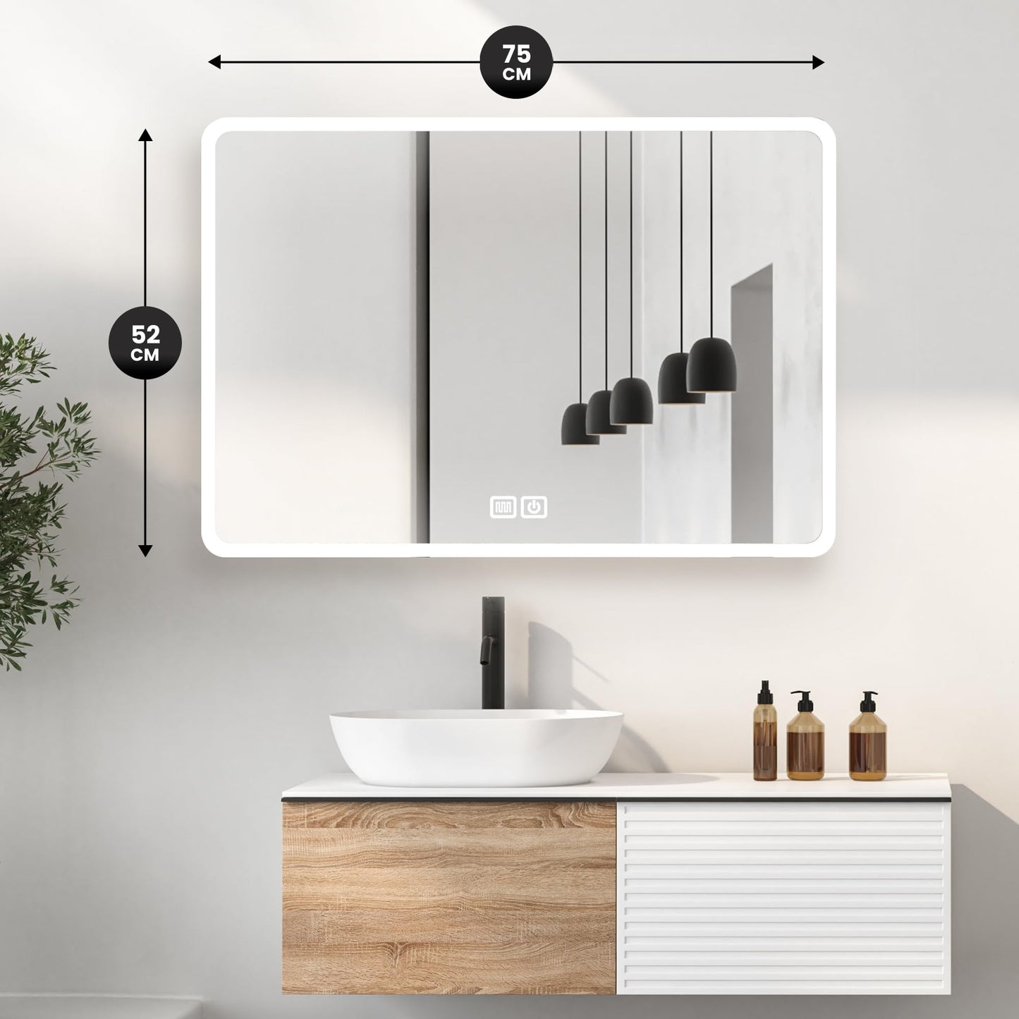 Oglinda baie Bayt Modern Minimalist 52x75 cm LED anti-aburire