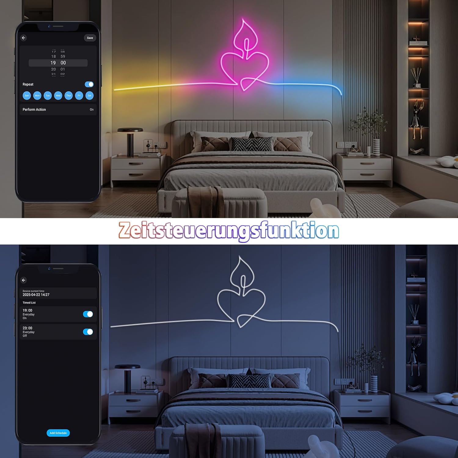 ZAIYW 10 m Neon LED Strip RGB & IC; 5 V Neon LED Strip with App Control Remote Control, Music Sync Flexible LED Light Strip IP65 Waterproof for Bedroom, Wall, Gaming Decoration