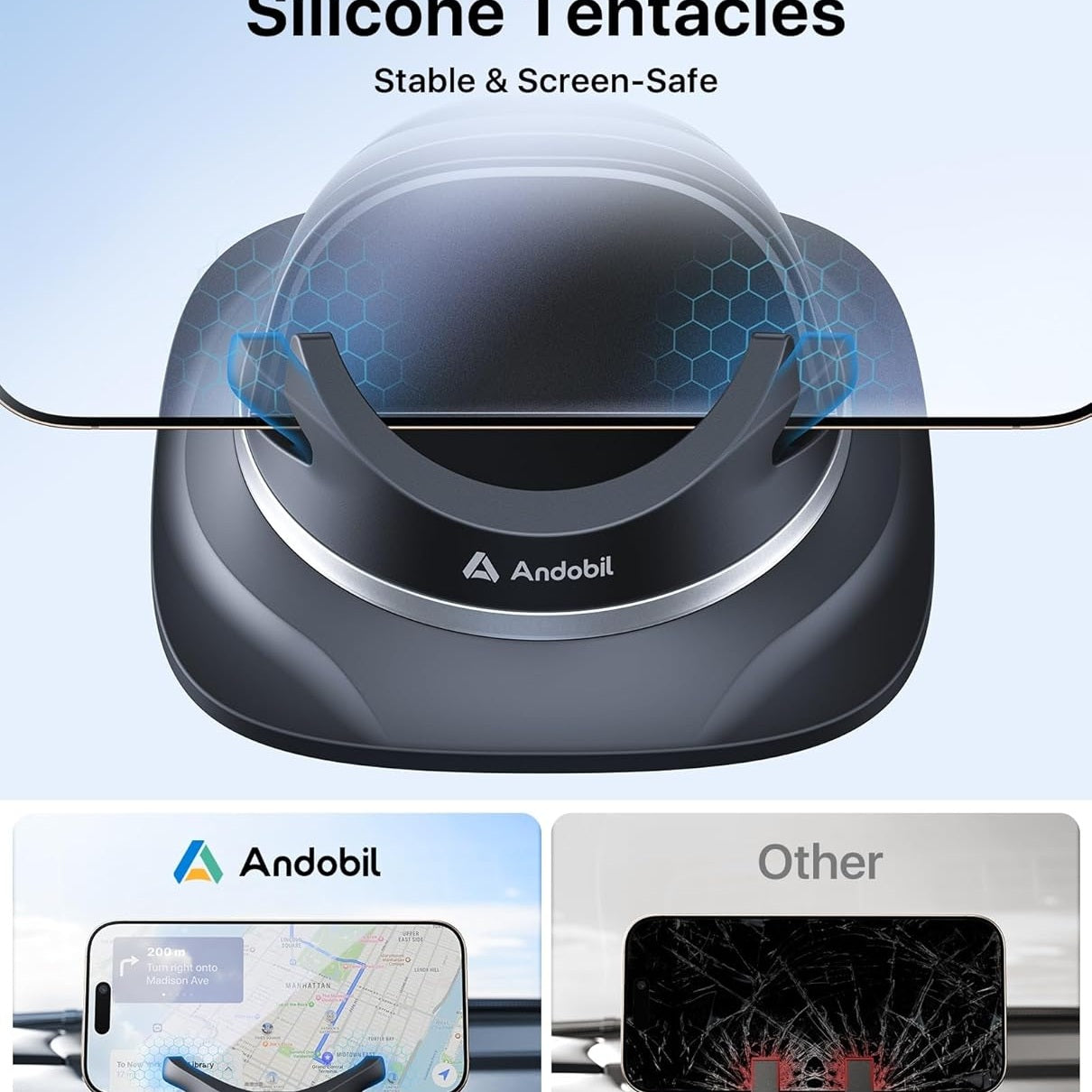 andobil Car Phone Holder for cars [2025 Simple & Firm hold] Dashboard Phone Holder Mobile Phone Holder for Cars Dash Phone Mount Car Cradle for iPhone 16/15/14/13/12 Pro Max Samsung S24 Ultra S23 S22