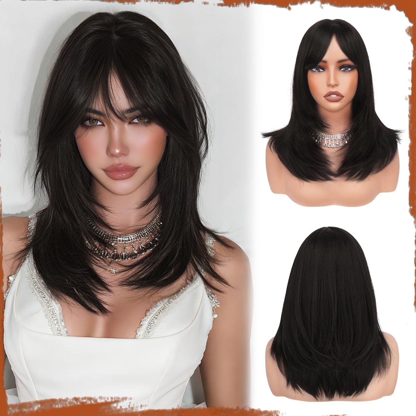 Peruca Sofeiyan Long Straight Wig 40 cm Negru Natural cu Breton