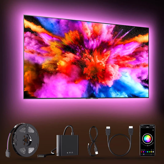 TV LED Backlight with HDMI Sync Box, Backlight Support of 1080P @ 60Hz Pure Colour Lighting Effect, App Control, Ambient Lighting for PCs Under 65 Inches