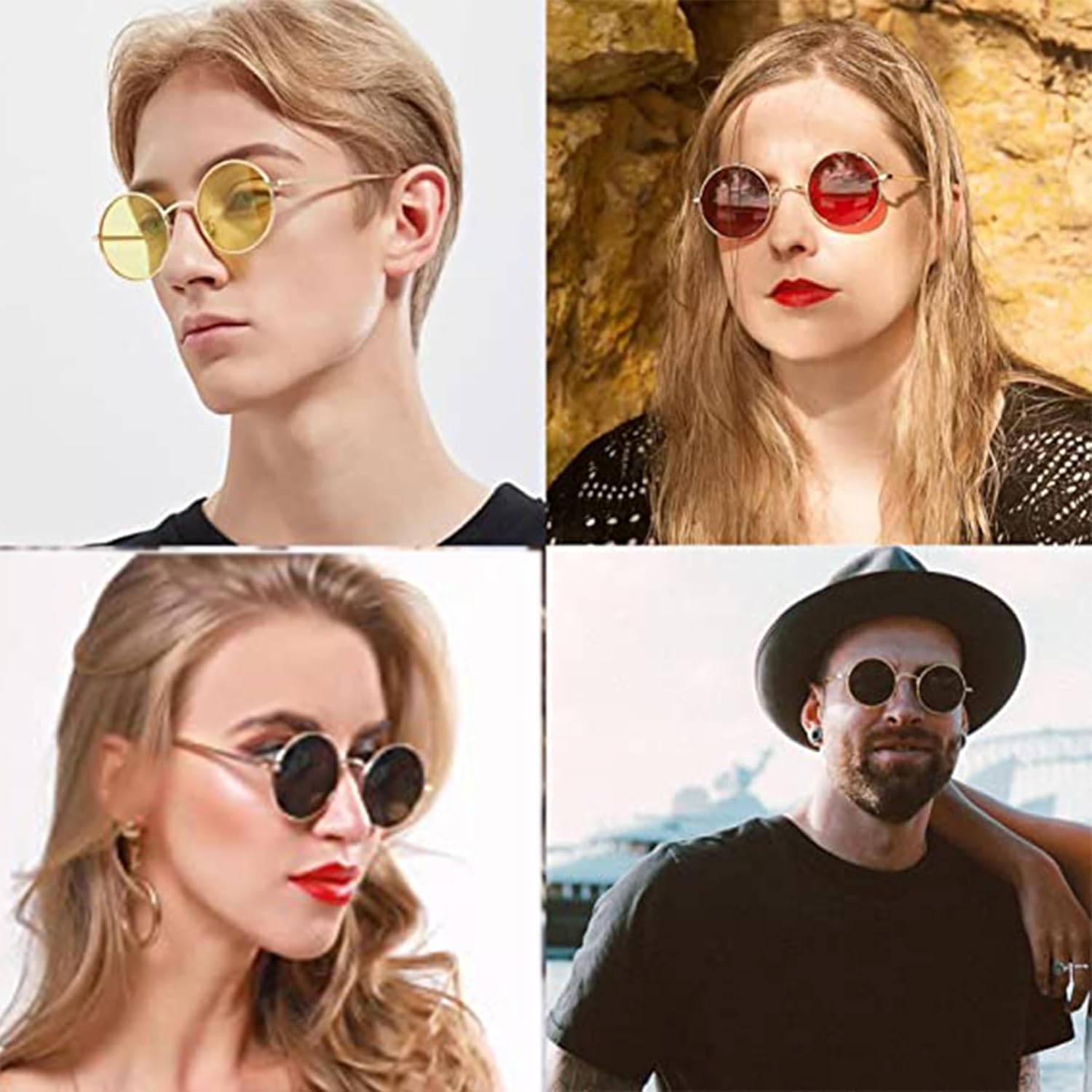 HWYYLX Retro Round Polarized Sunglasses For Men Women, Vintage 60s Lennon style Hippie Sunglasses, UV400 Protection Trendy Carnival Circle Sun Glasses