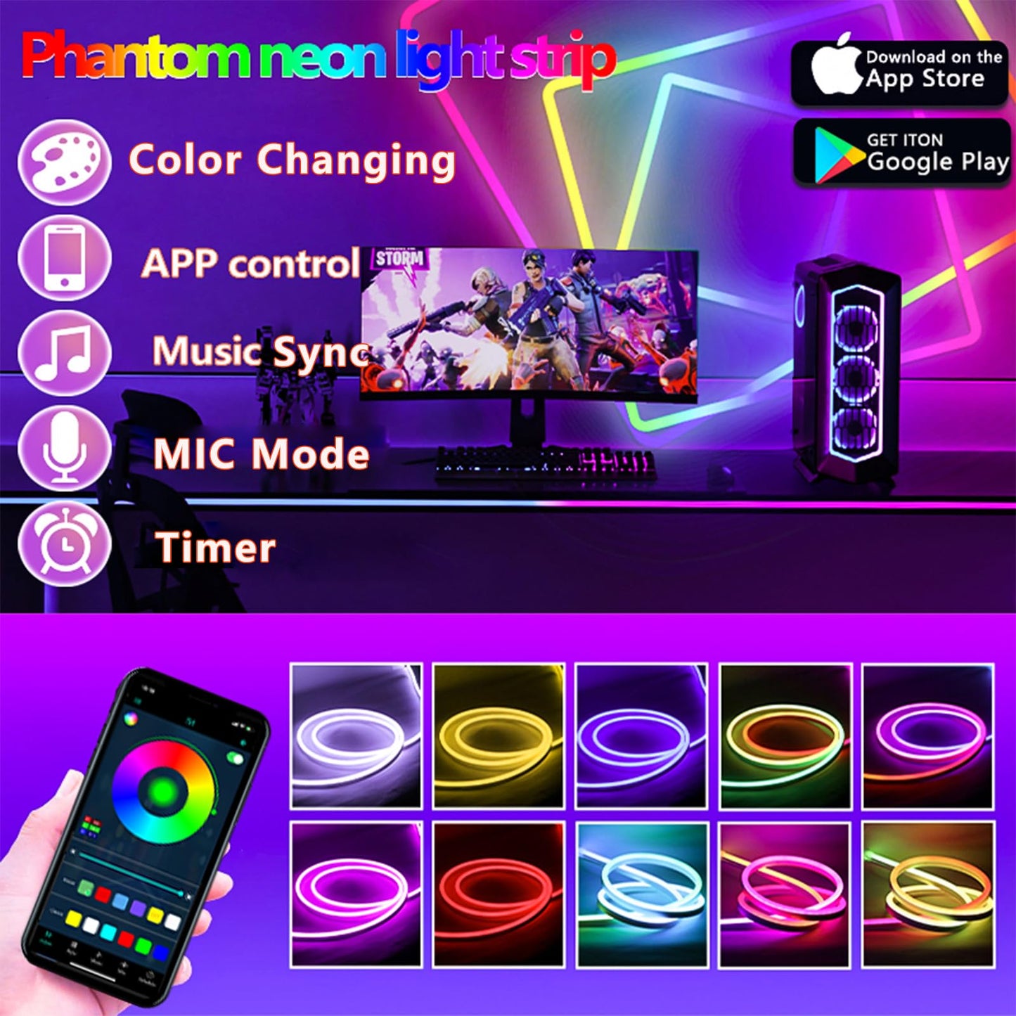 Banda LED Bvokon RGBIC Neon Rope Lights 20M Bluetooth App Remote