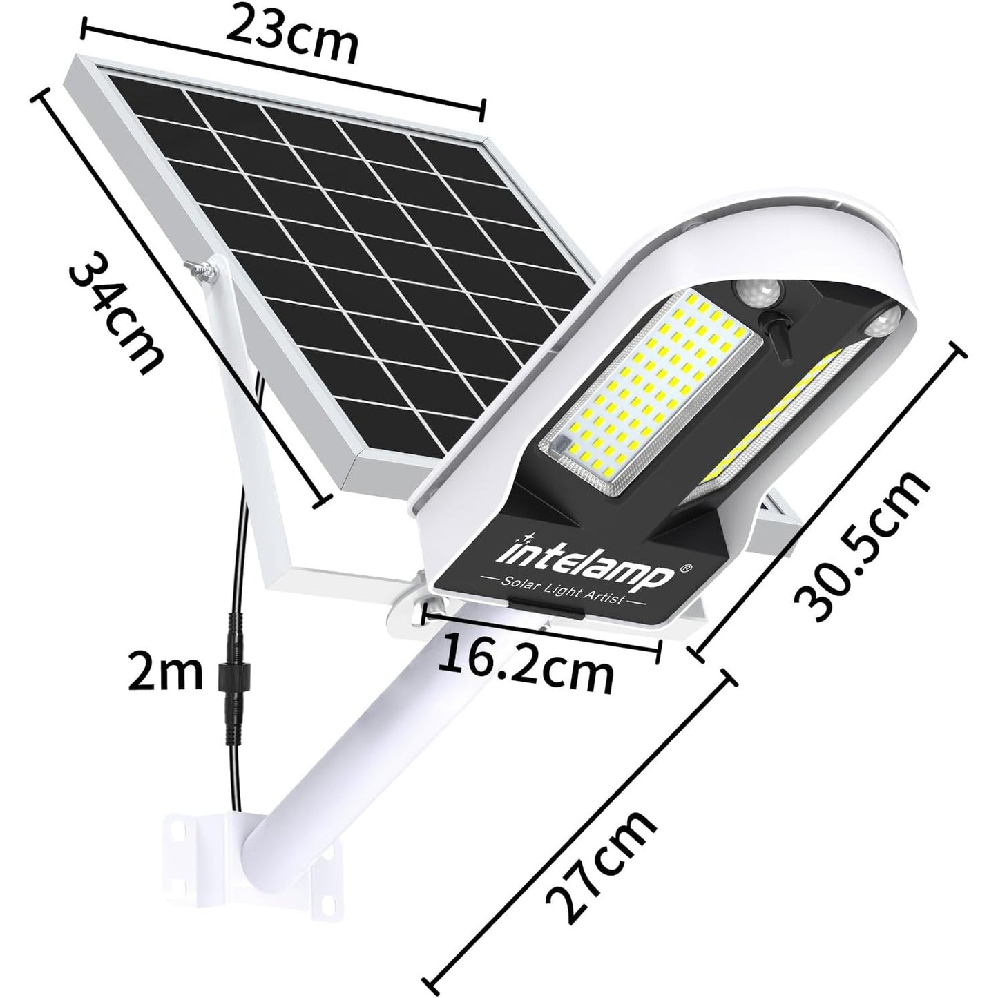 intelamp Outdoor Solar Street Light, Dual Motion Sensor, 12500 mAh 3000 lm Super Bright Outdoor Solar Spotlight with Remote Control, 4 Modes Outdoor Solar Lamp