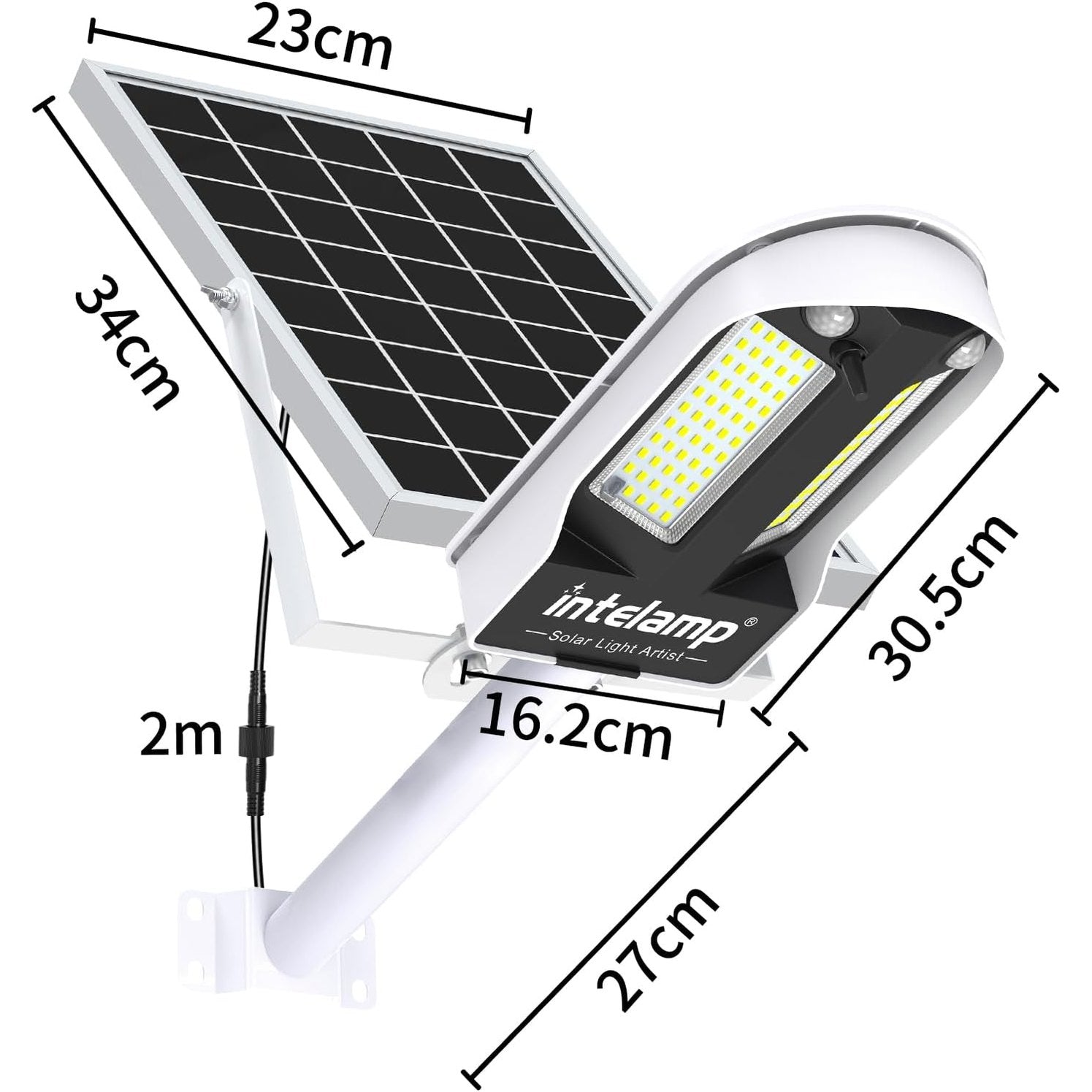 intelamp Outdoor Solar Street Light, Dual Motion Sensor, 12500 mAh 3000 lm Super Bright Outdoor Solar Spotlight with Remote Control, 4 Modes Outdoor Solar Lamp