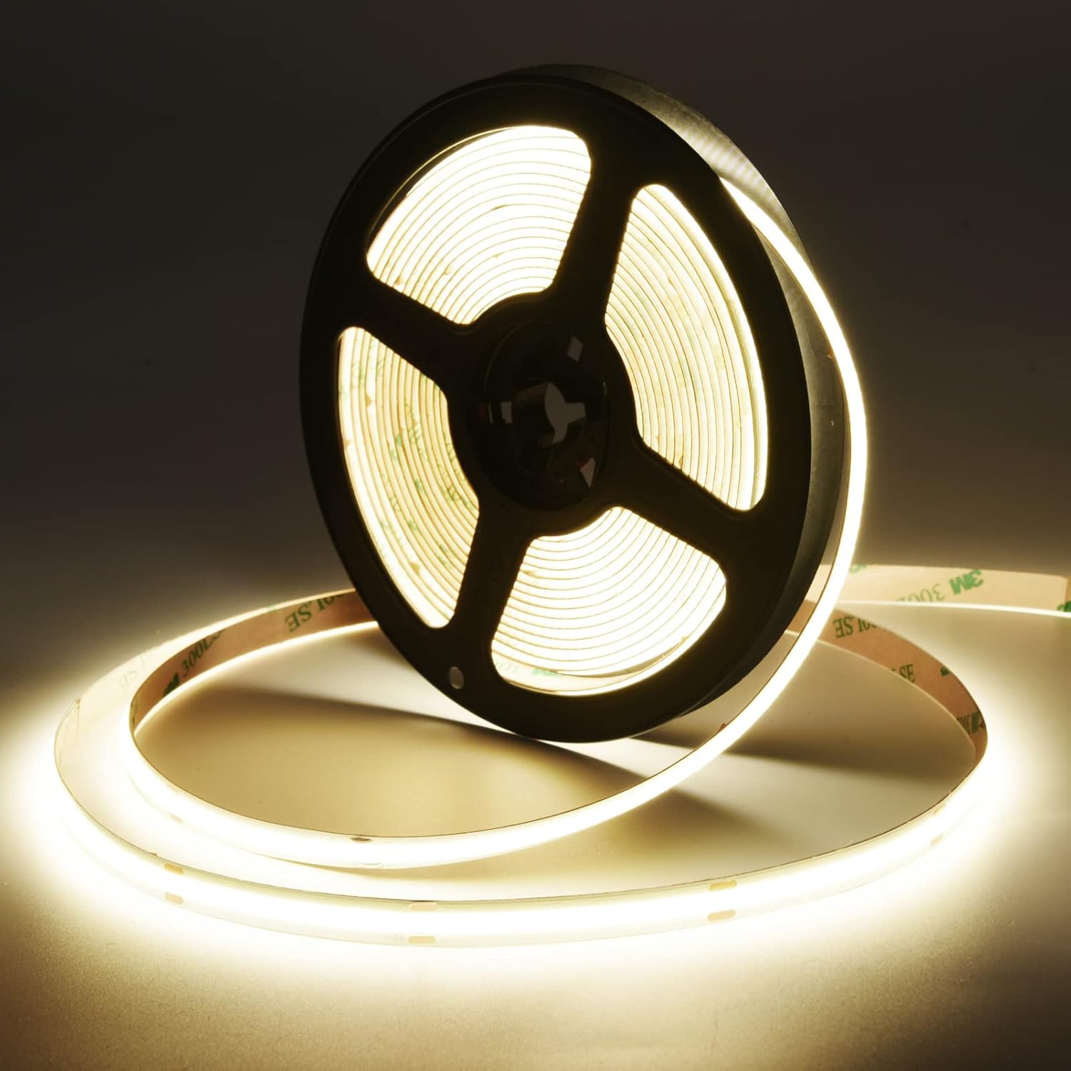 MOMKHBEY COB LED Strip 5 m, 4000 K Natural White LED Strip DC24 V with GS Power Supply, RF Remote Control, 480LEDs/M, CRI 93+, 8 mm Width, Dimmable LED Light Strips for Bedroom, Kitchen, Home