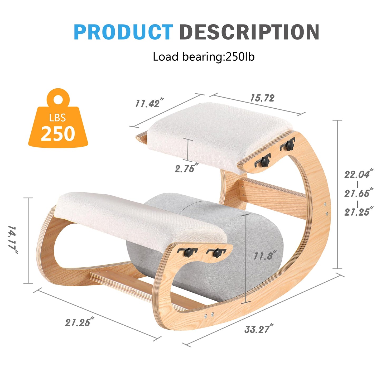 Scaun ergonomic genunchi MallVitally Ajustable din lemn alb