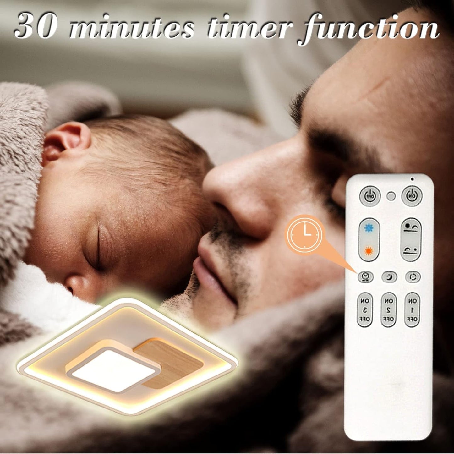 FitzMia Square LED Ceiling Light, Ceiling Light with Wood, Ceiling Lights Dimmable with Remote Control, Modern Round Wooden Ceiling Light for Bedroom, Children's Room, Kitchen (31.5x31.5 cm, 30 W)