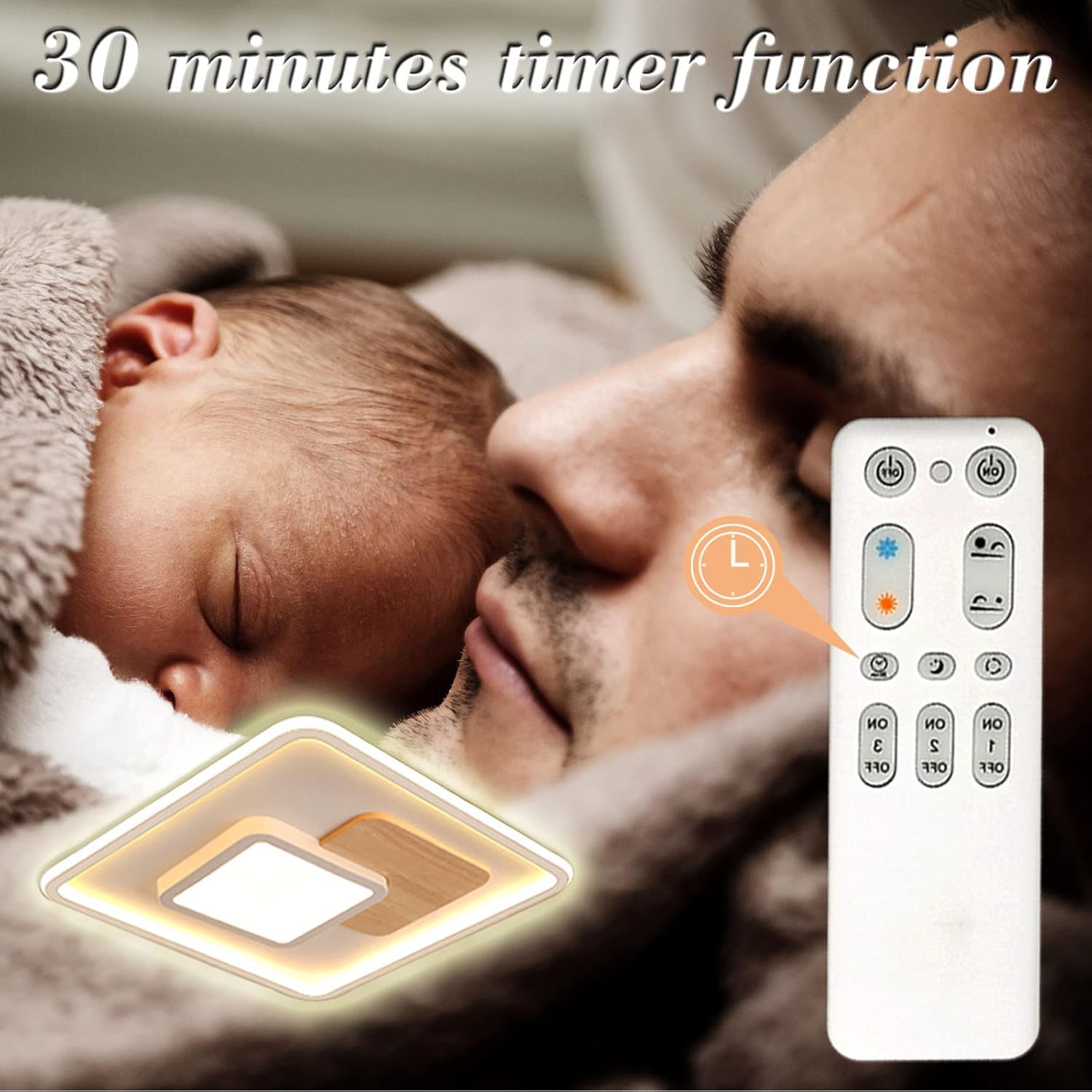 FitzMia Square LED Ceiling Light, Ceiling Light with Wood, Ceiling Lights Dimmable with Remote Control, Modern Round Wooden Ceiling Light for Bedroom, Children's Room, Kitchen (31.5x31.5 cm, 30 W)