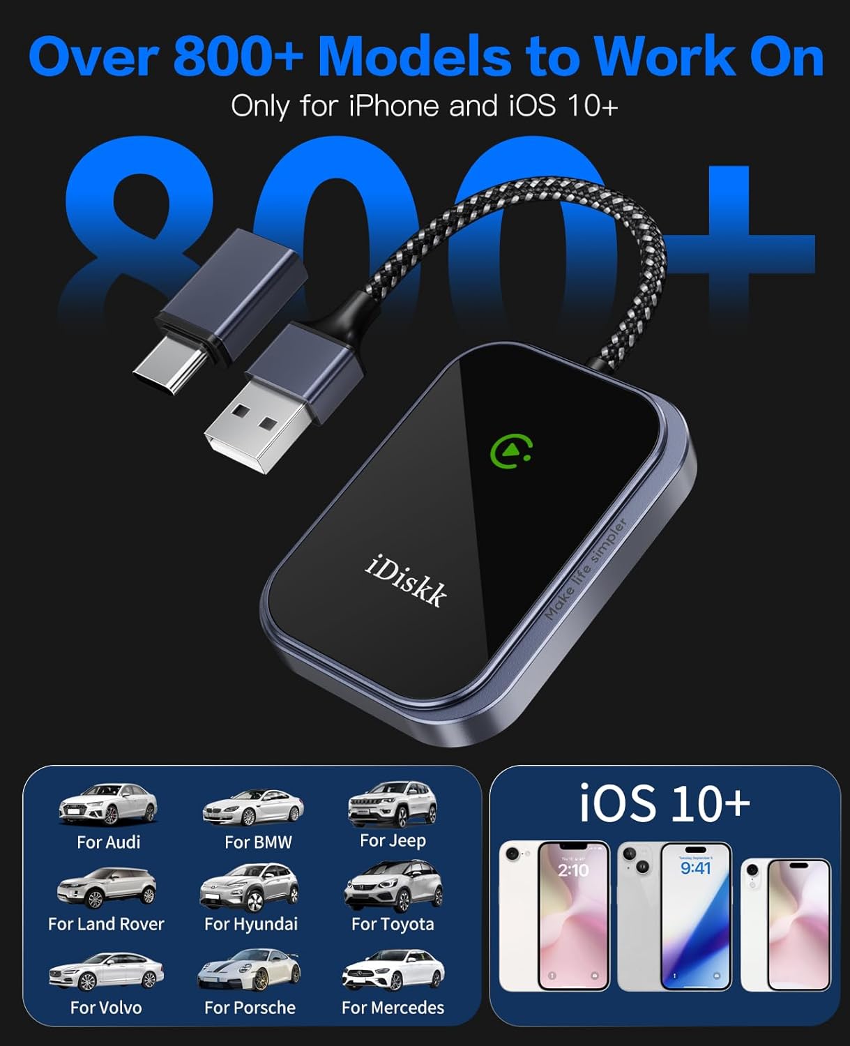 CarPlay Wireless Adapter for Apple iPhone 2024 Upgrade Converts Wired to Wireless Adapter for iPhone, Plug and Play CarPlay