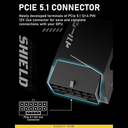 EZDIY-FAB Shield PCIe 5.1 GPU Power Adapter -12VHPWR/12V2x6 16 Pin Right Angle Adapter for 12+4pin RTX 3090Ti 4070Ti 4080 4090 GPU,90 Degree Right Angle - RVS Type, Black, 1 Pack