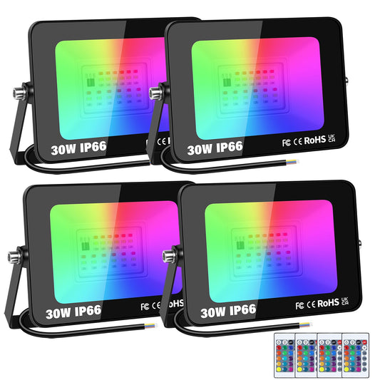 Proiector LED RGB exterior 30W set 4 buc RIGIDON, IP66, telecomanda