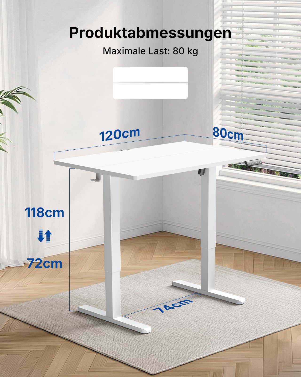 Birou HUANUO reglabil electric 120x80 cm USB-C USB-A alb