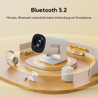 AKIYO Mini Beamer【Automatische Trapezkorrektur】200 ANSI Beamer Handy Full HD 1080P Unterstützt mit Bluetooth 5.2, 270° Drehung und 50% Zoom Projektor Kompatibel mit iOS/Android/PS5/Fire Stick/HDMI/USB