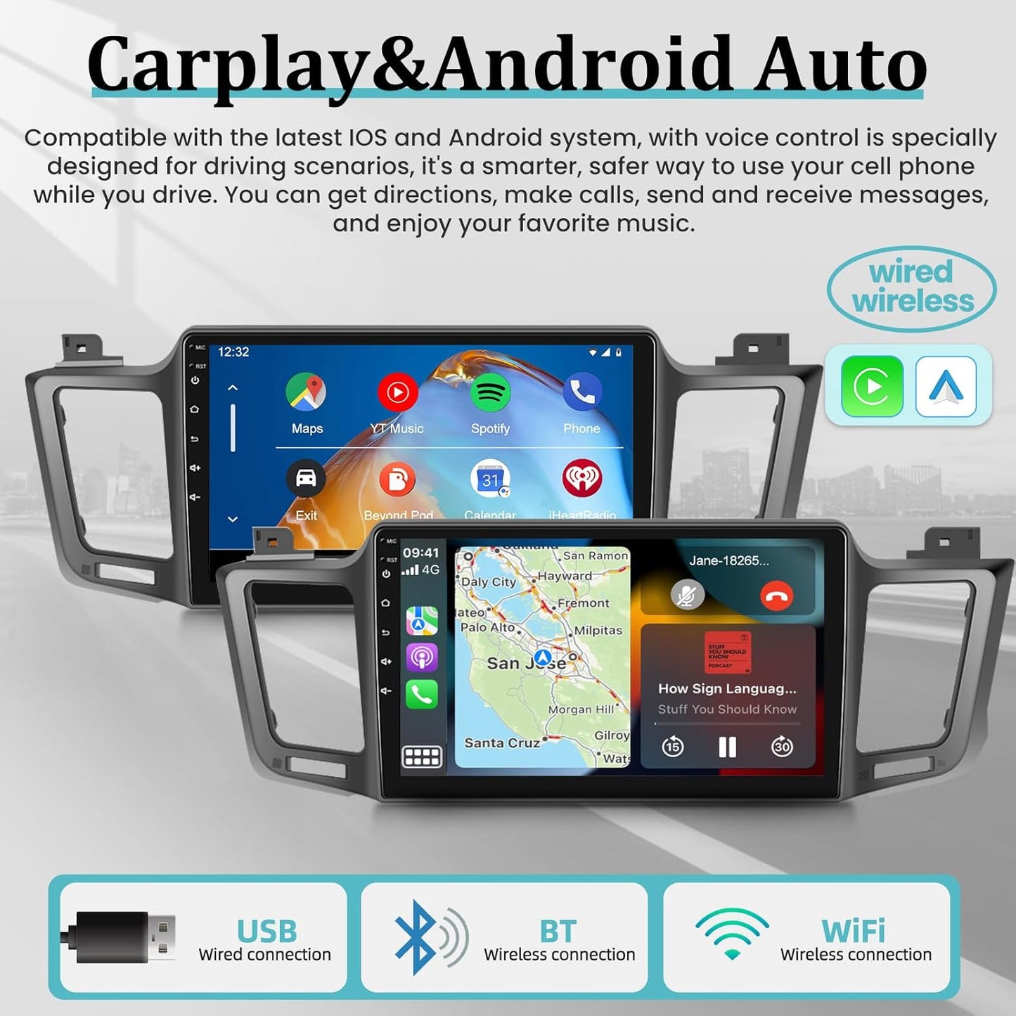 [2G+64G] Car Radio for Toyota RAV4 2013-2019 - 10.1 inch Touchscreen Android 13 Stereo - Wireless Carplay & Android Auto/Mirror Link/EQ/WiFi/GPS/SWC + AHD Backup Camera + Mic