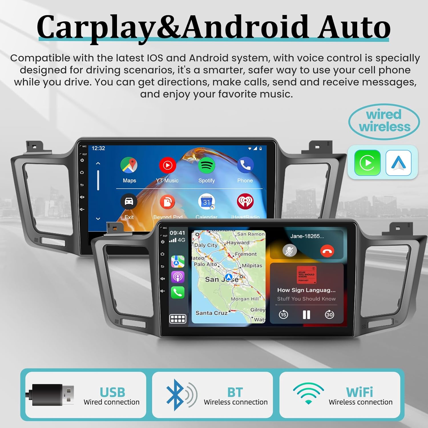 [2G+64G] Car Radio for Toyota RAV4 2013-2019 - 10.1 inch Touchscreen Android 13 Stereo - Wireless Carplay & Android Auto/Mirror Link/EQ/WiFi/GPS/SWC + AHD Backup Camera + Mic