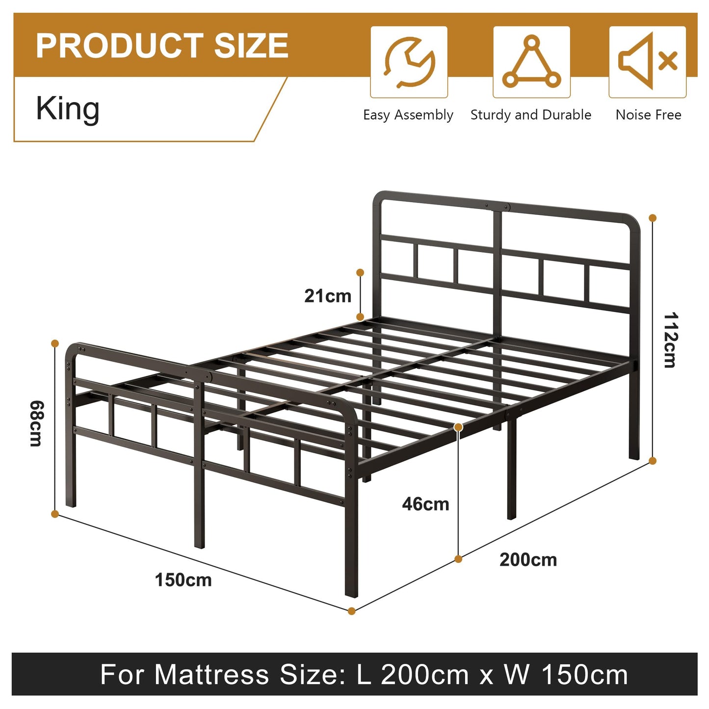 Pat 200x150 Yicensen King Size Cadru Metalic 46cm Negru