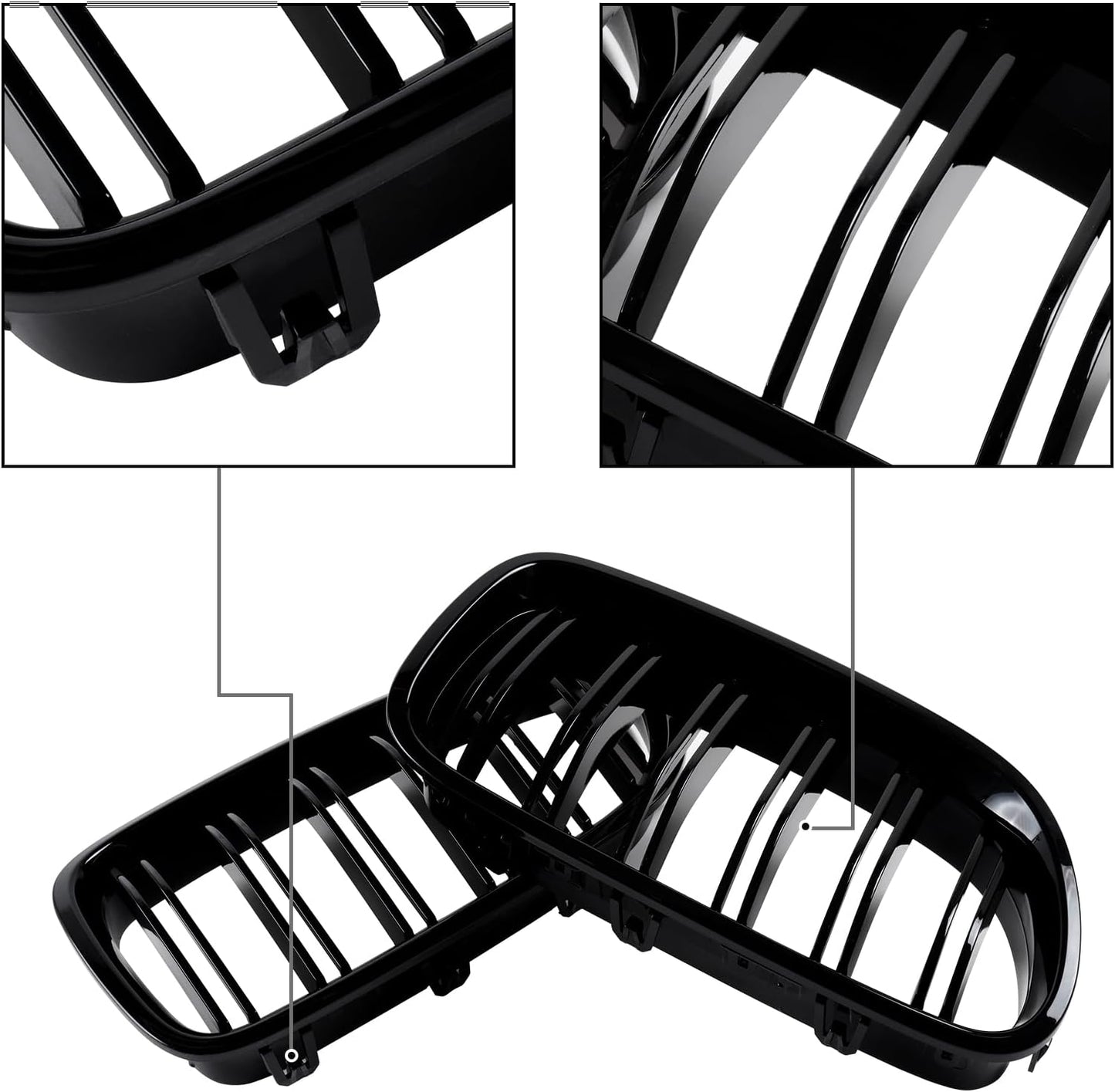 Hengjiayao E46 Kidney Black Radiator Grille for BMW 3 Series E46 4 Door 4D 2002-2005 LCI Facelift Grill Gloss Black Double Bridge Sport Grille Front (Not fit for 2 Doors) (For 3er E46 2002-2005 LCI)