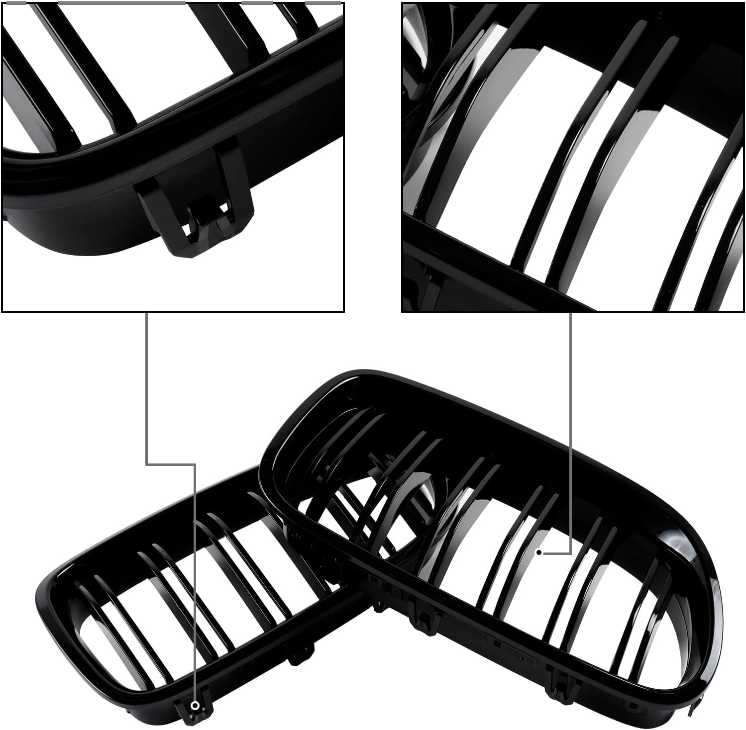 Hengjiayao E46 Kidney Black Radiator Grille for BMW 3 Series E46 4 Door 4D 2002-2005 LCI Facelift Grill Gloss Black Double Bridge Sport Grille Front (Not fit for 2 Doors) (For 3er E46 2002-2005 LCI)
