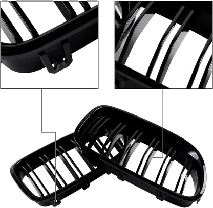 Hengjiayao E46 Kidney Black Radiator Grille for BMW 3 Series E46 4 Door 4D 2002-2005 LCI Facelift Grill Gloss Black Double Bridge Sport Grille Front (Not fit for 2 Doors) (For 3er E46 2002-2005 LCI)