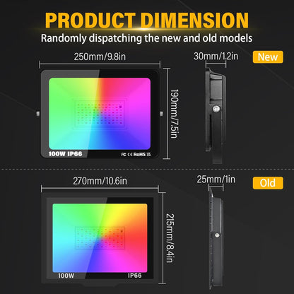 RIGIDON 2 Pack RGB Spotlight 100 W 10000 LM RGB LED Spotlight with Remote Control 16 Colours 4 Modes IP66 Waterproof RGBW Colour Changing Floodlight Outdoor for Party Garden Tree Landscape Disco