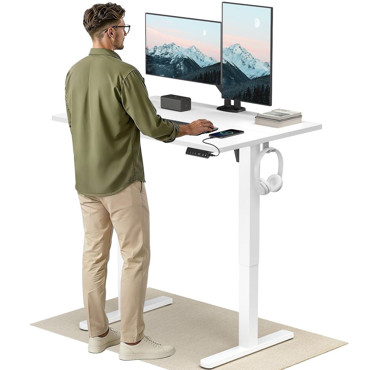 Birou HUANUO reglabil electric 120x80 cm USB-C USB-A alb