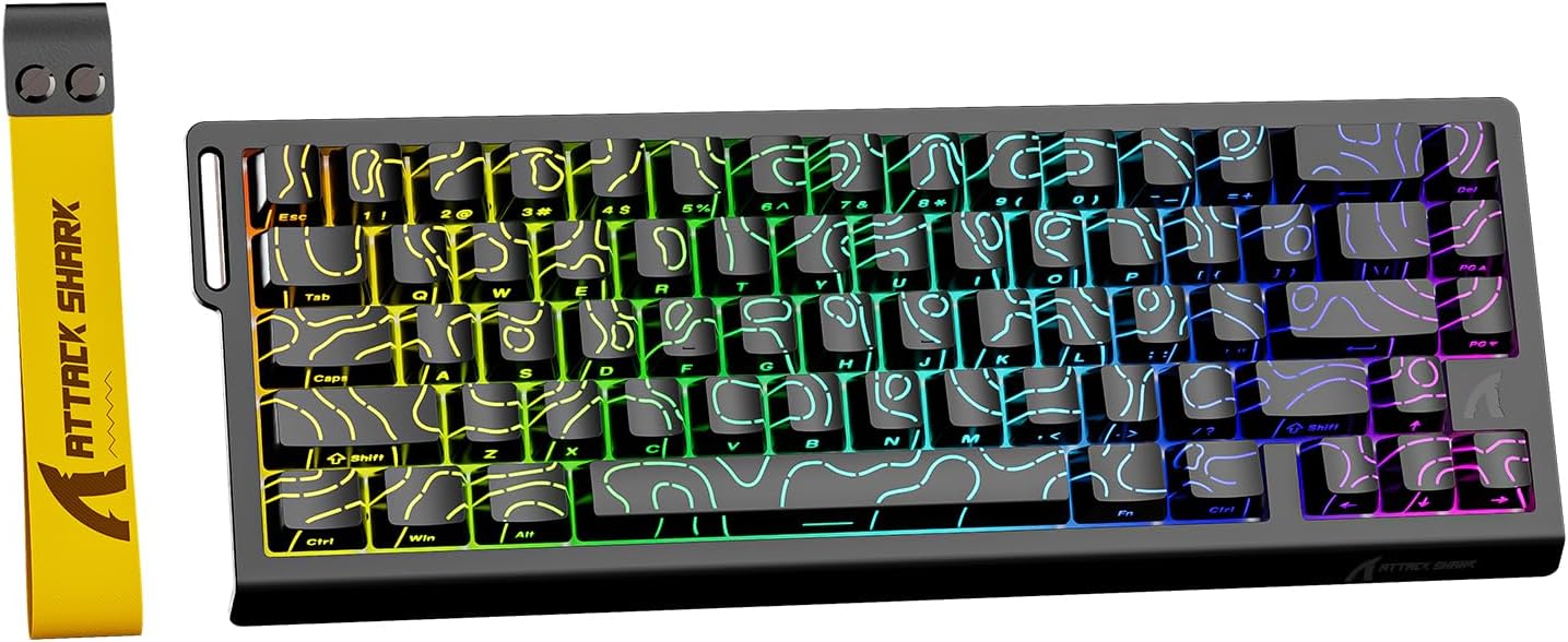 ATTACK SHARK X68 HE 8000Hz Rapid Trigger Keyboard, 0.01mm RT Accuracy Wired Gaming Keyboard with Magnetic Switch, Adjustable Actuation, Rapid Trigger, Snap Tap, RGB Lighting for PC/Mac, Black Contours