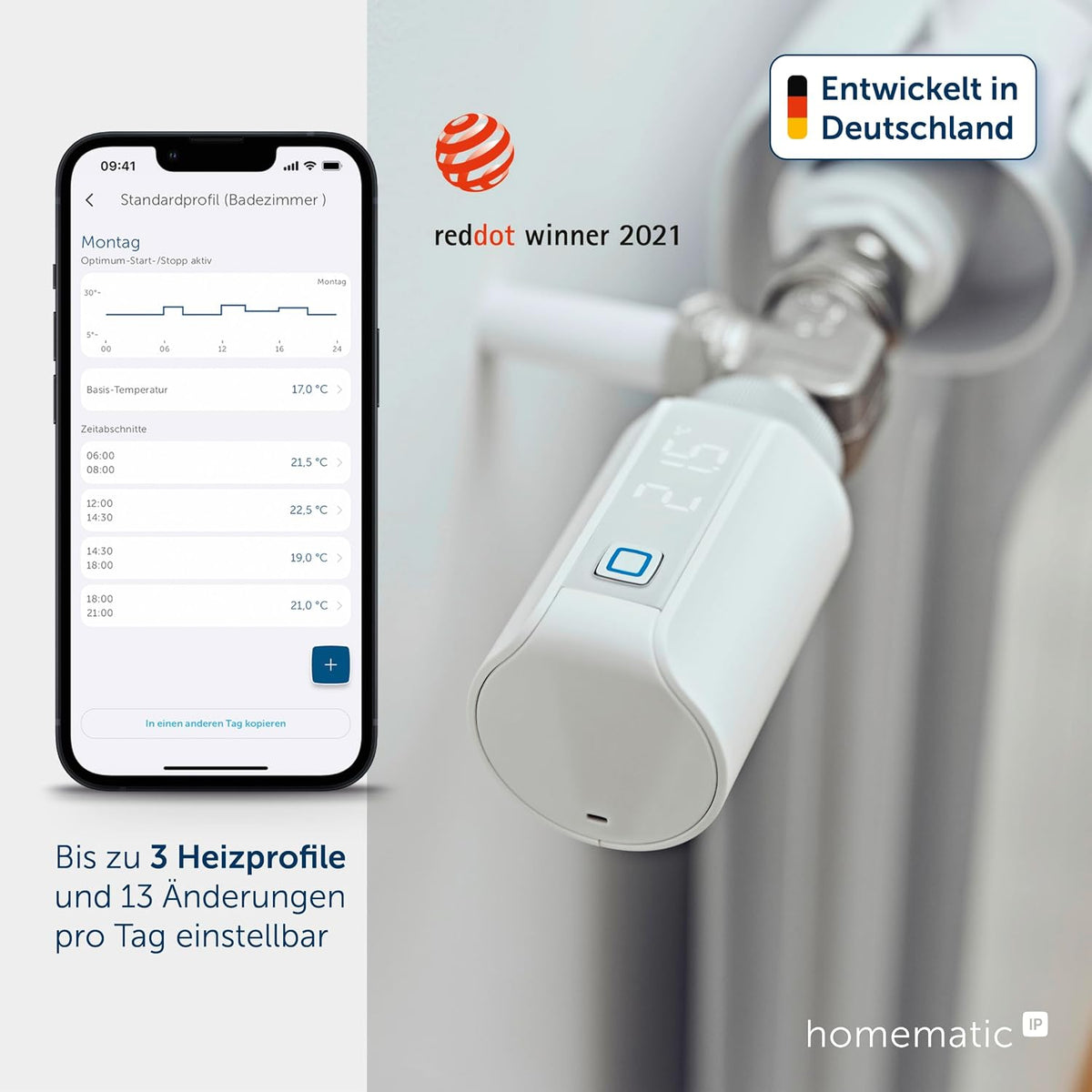 Termostat inteligent pentru calorifer Homematic IP Evo cu control prin aplicatie si comanda vocala