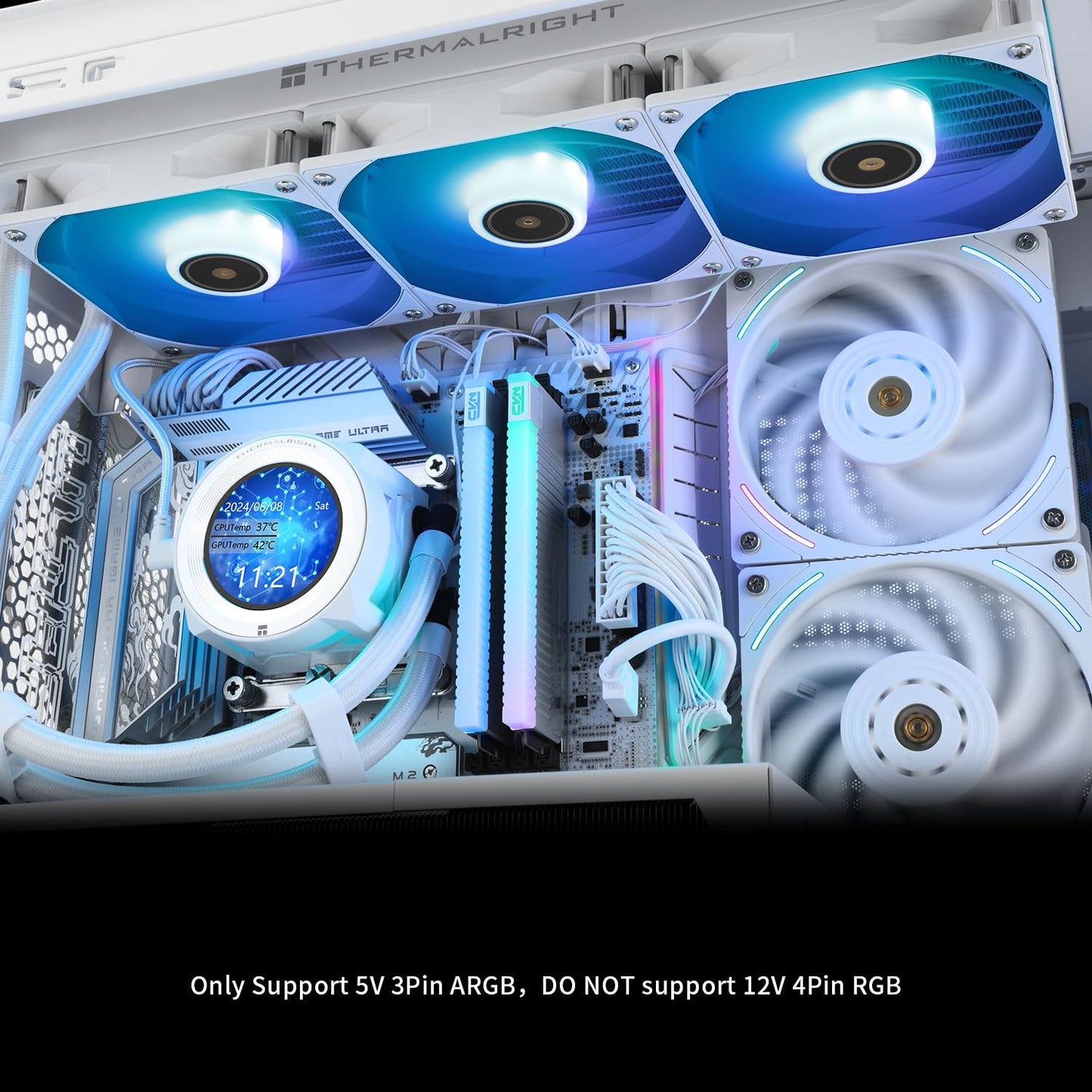 Thermalright CORE Vision 360 White ARGB-360mm AIO CPU Liquid Cooler,IPS LCD Screen with 480 * 480 Resolution,for AM4/AM5/Intel LGA1700/1851,‘2.1 inch’Magnet-Absorbent LCD Screen for Images