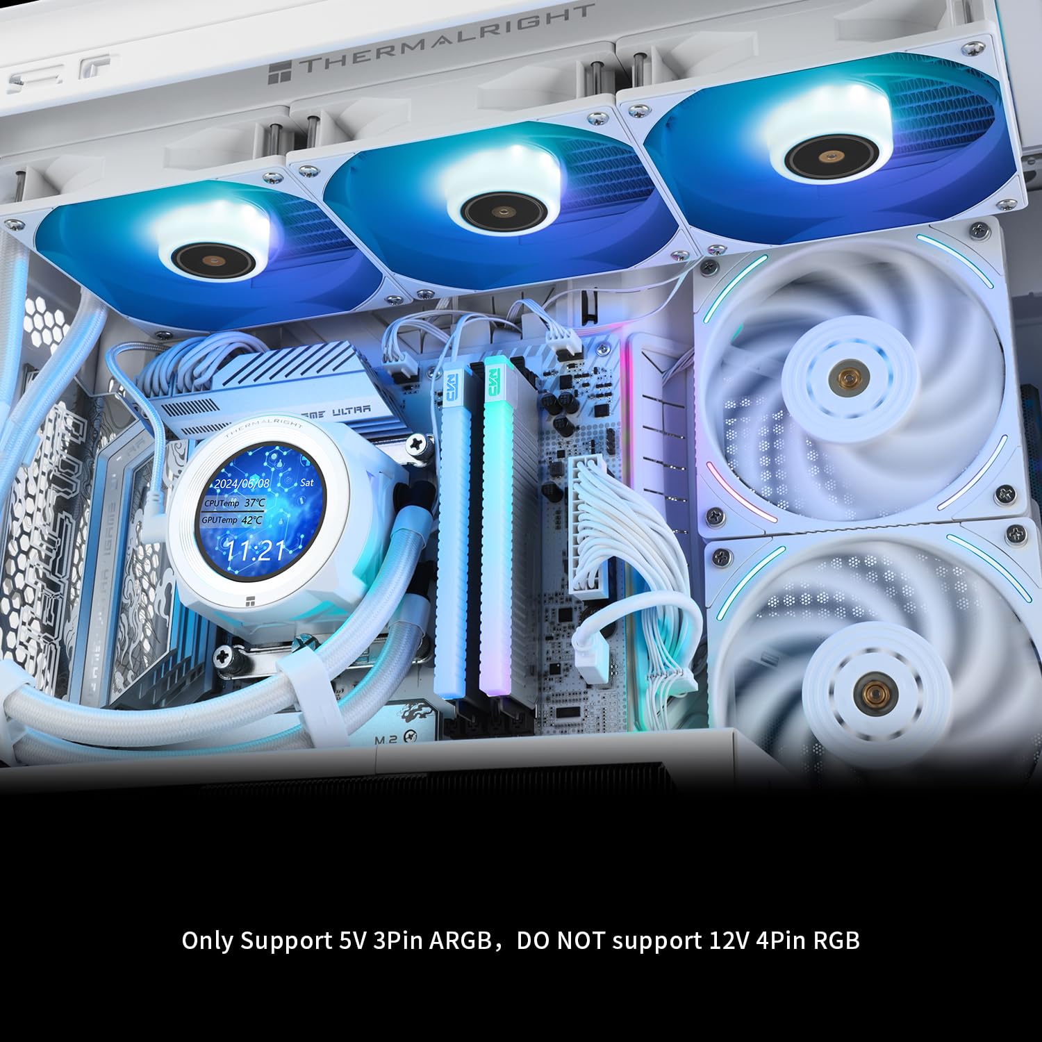 Thermalright CORE Vision 360 White ARGB-360mm AIO CPU Liquid Cooler,IPS LCD Screen with 480 * 480 Resolution,for AM4/AM5/Intel LGA1700/1851,‘2.1 inch’Magnet-Absorbent LCD Screen for Images