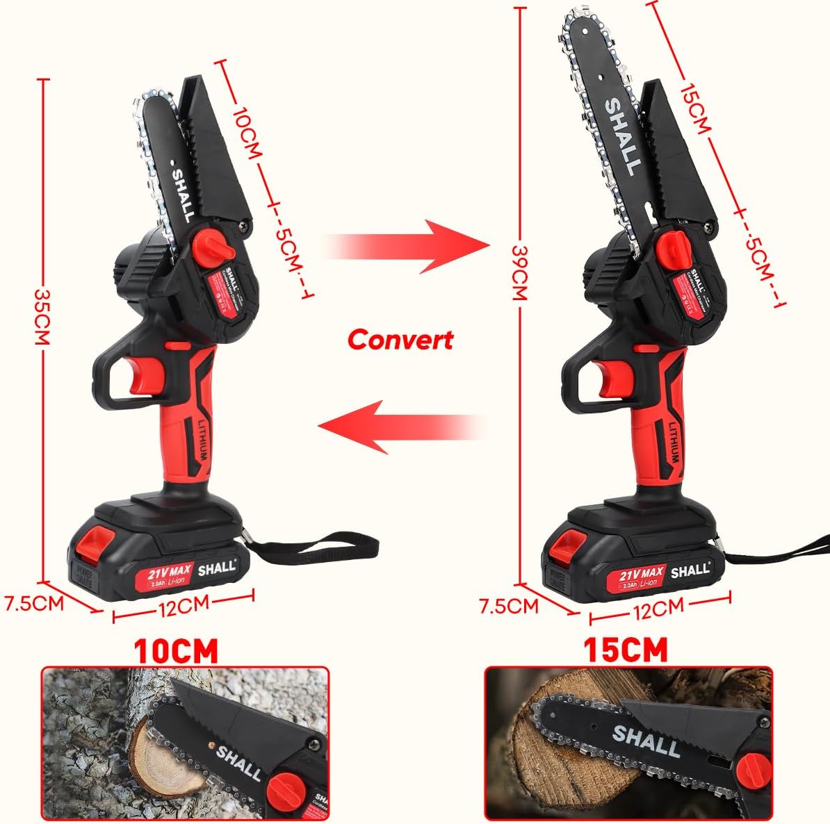 SHALL Portable Mini Chainsaw, Brushless Motor 21 Volt, 2 Fast Charge Batteries, 4 Chains, Cut Branches, Gardening, Best Choice for Husband, Dad, Wood DIY Lovers