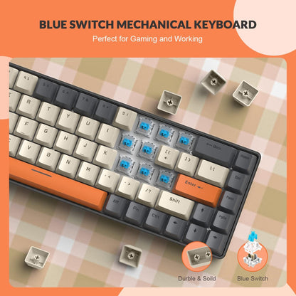 T8 60% Gaming Keyboard,68 Keys Compact Mini Wired Mechanical Keyboard with 18 Chroma RGB Backlit,Blue Switch,USB C Coiled Keyboard Cable,for PC,Laptop,Mac,PS4,Xbox-Dark Grey