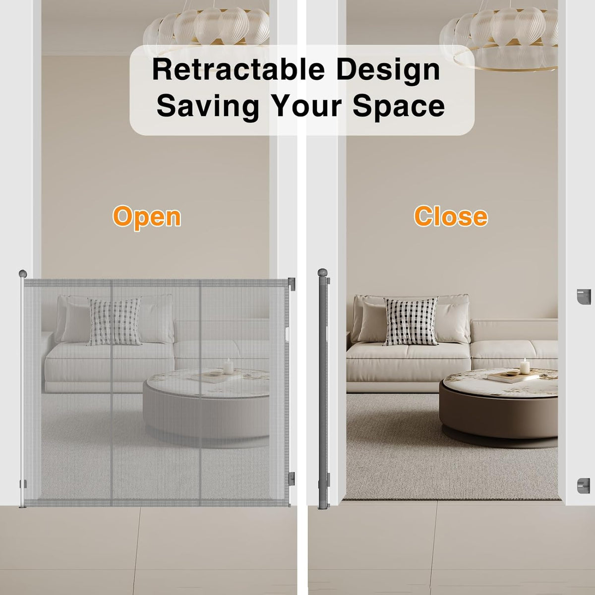Poarta de siguranta retractabila Xifamniy pentru copii si animale, inaltime 125 cm, latime 200 cm