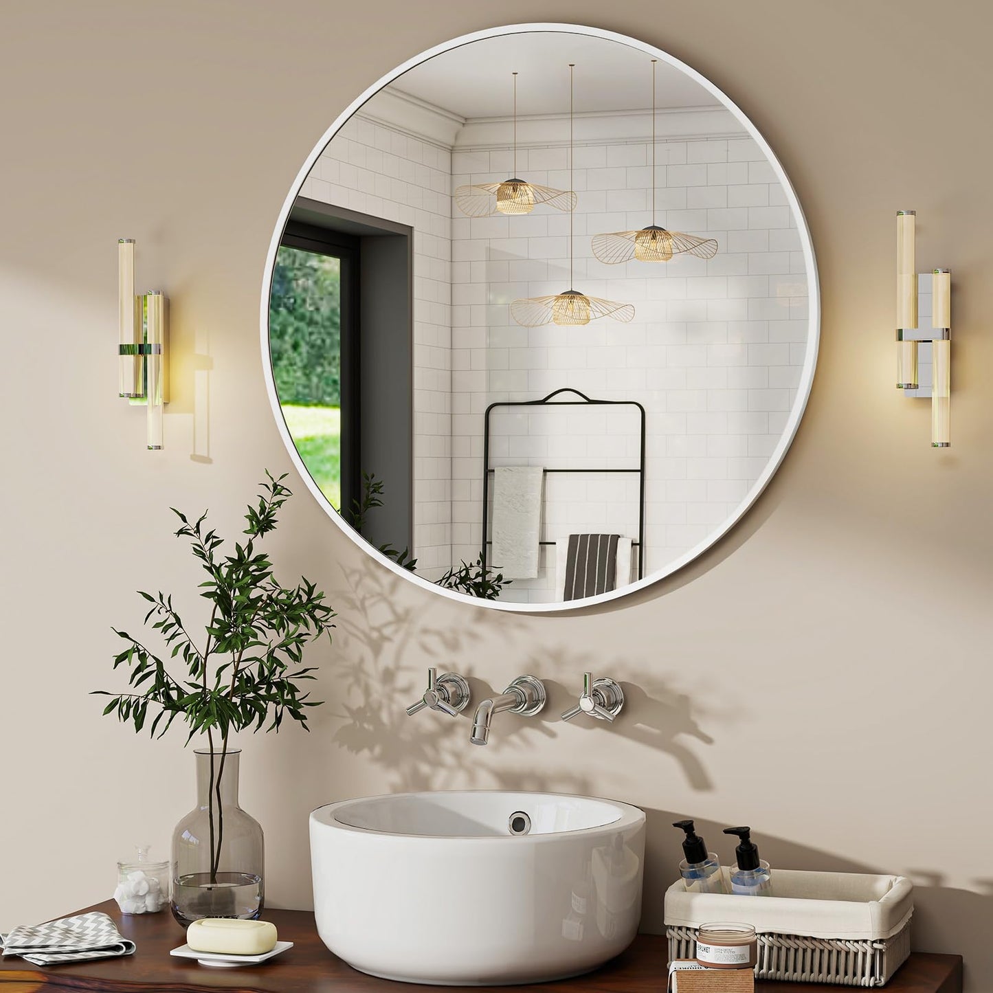 Oglinda BEAUTYPEAK 60 cm Rotunda Alba Cadru Aluminiu Shatterproof