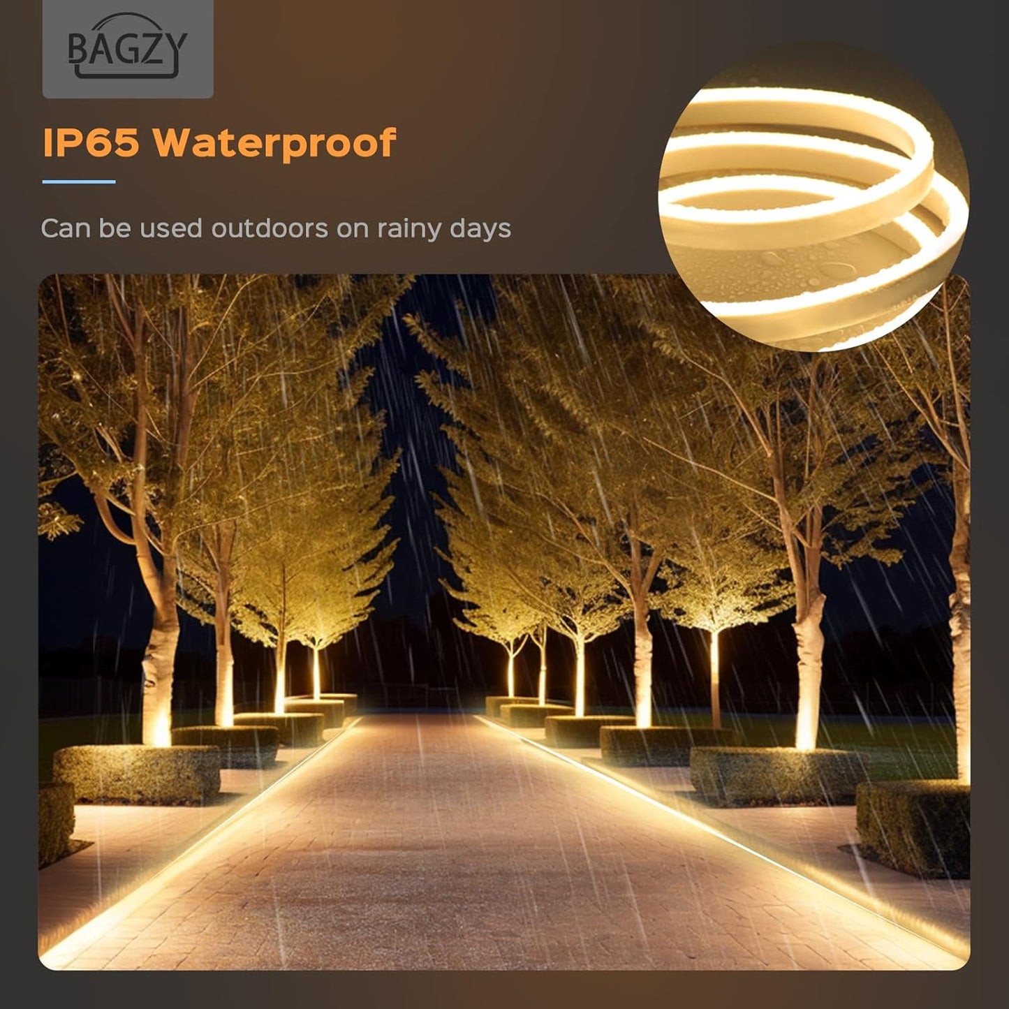 BAGZY Neon LED Strip, 15 m, Outdoors, Waterproof, 230 V, 120 LED/m, Flexible, DIY, for Indoors, Christmas Party, Outdoor Use, with Power Supply and Controller (Natural White)