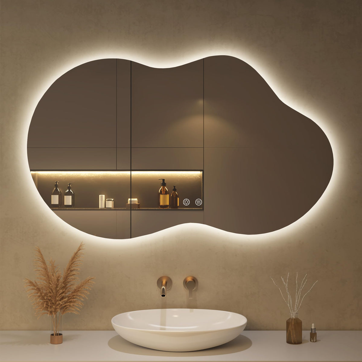 Oglinda baie OUMUSU LED asimetrica 100x60 cm anti-aburire