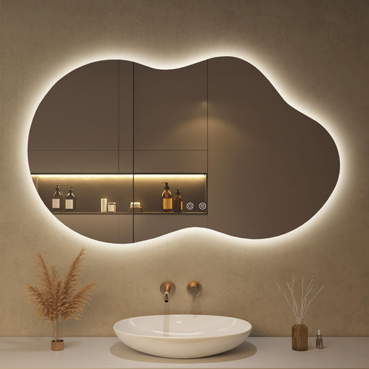 Oglinda baie OUMUSU LED asimetrica 100x60 cm anti-aburire